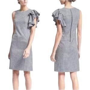 Banana Republic blue camel check plaid ruffle sleeve dress 10